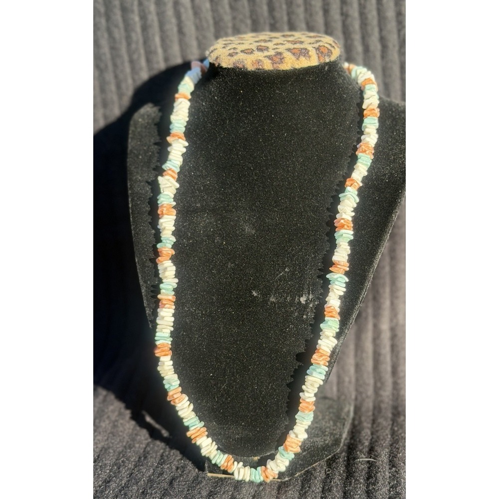 🌊🌸 Vintage Multi-Stone Chip Necklace – Turquoise, Coral & Shell Tones 🌸🌊